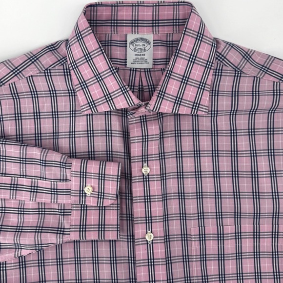 Brooks Brothers Other - Brooks Brothers Regent Dress Shirt Mens 16.5 35 Pink Blue Plaid Non-Iron Cotton